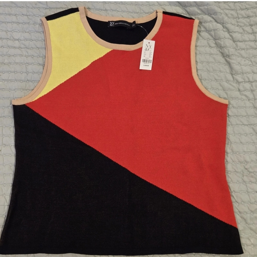 New York & Company Red, Black, and Yellow Tank Top Size Large